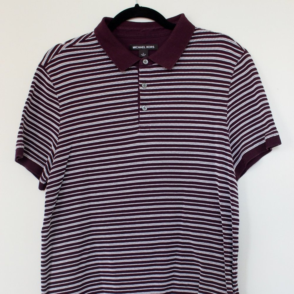 Michael Kors Maroon Striped Cotton Polo - Large